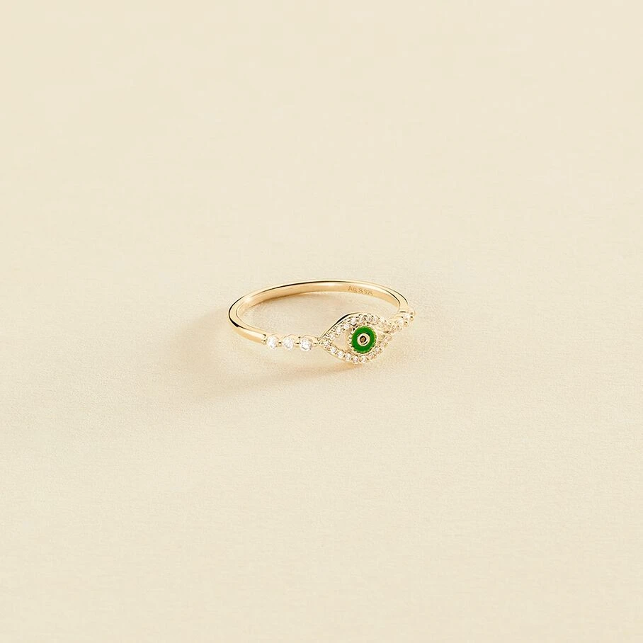 Bague Fine LUCKY EYE - Vert / Doré 3 Bague Fine LUCKY EYE - Vert / Doré