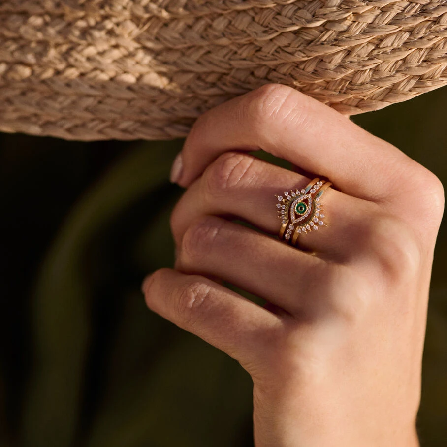 Bague Fine LUCKY EYE - Cristal / Doré 4 Bague Fine LUCKY EYE - Cristal / Doré – Image 3