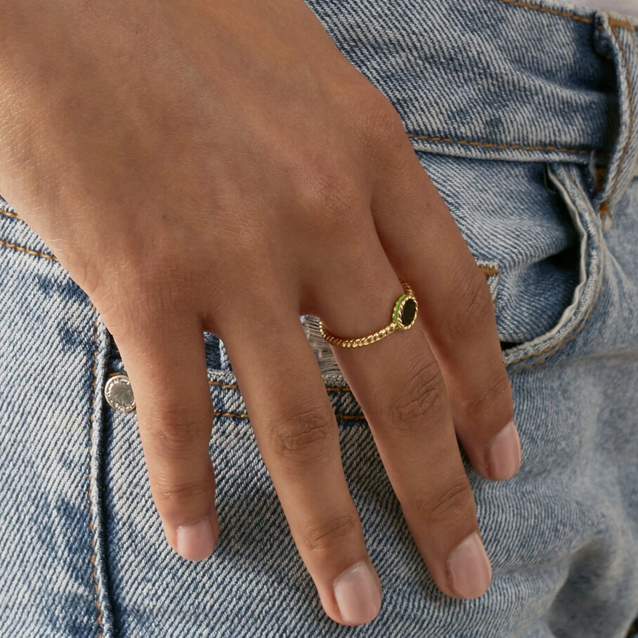 Bague Fine ATMA - Onyx/ Vert 4 Bague Fine ATMA - Onyx/ Vert – Image 2