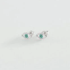 Boucles D'oreilles Puces LUCKY EYE - Turquoise / Argenté