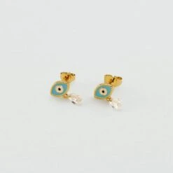 Boucles D'oreilles Puces CYCLADES - Turquoise / Doré