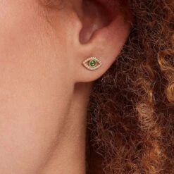 Boucles D'oreilles Puces LUCKY EYE - Vert / Doré -opulence Soldes Boutique 02390790 658 TU M2