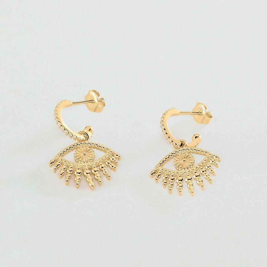 Créoles LUCKY EYE - Vert / Doré 4 Créoles LUCKY EYE - Vert / Doré – Image 2