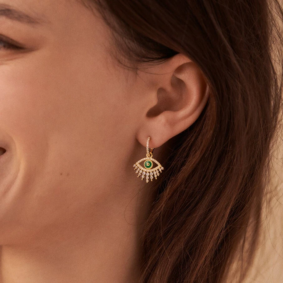 Créoles LUCKY EYE - Vert / Doré 5 Créoles LUCKY EYE - Vert / Doré – Image 3