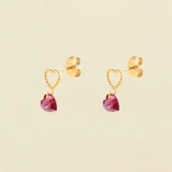 Boucles D'oreilles Puces BEGUIN - Rouge / Doré