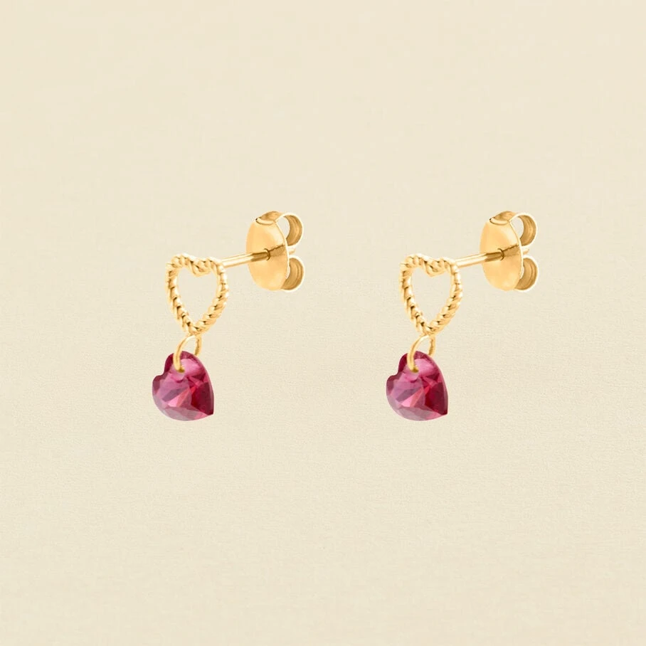 Boucles D'oreilles Puces BEGUIN - Rouge / Doré 3 Boucles D'oreilles Puces BEGUIN - Rouge / Doré