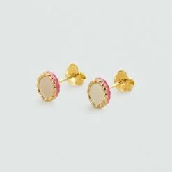 Boucles D'oreilles Puces ATMA - Nacre /rose