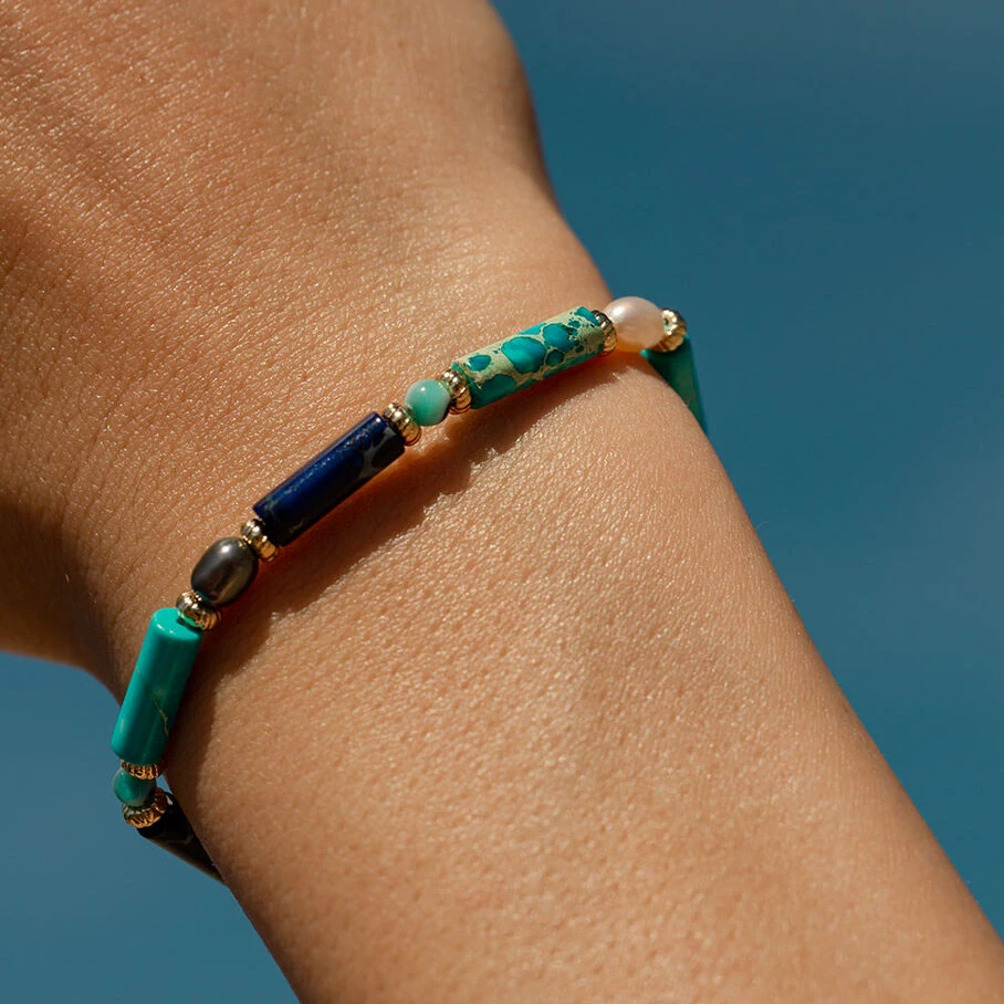 Bracelet Souple CYCLADES - Bleu / Doré 4 Bracelet Souple CYCLADES - Bleu / Doré – Image 2