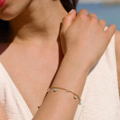 Bracelet Souple CYCLADES - Turquoise / Doré -opulence Soldes Boutique 02480272 731 TU M2