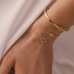 Bracelet Souple LUCKY EYE - Vert / Doré -opulence Soldes Boutique 02490085 658 TU M2