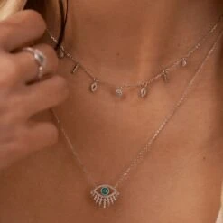 Collier Ras Du Cou LUCKY EYE - Turquoise / Argenté -opulence Soldes Boutique 02623702 650 TU M2