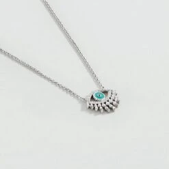 Collier Mi-long LUCKY EYE - Turquoise / Argenté