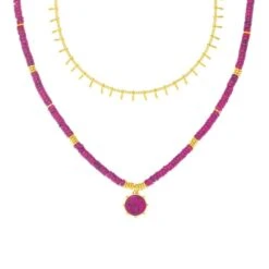 Collier Mi-long BAIA - Fuchsia / Doré