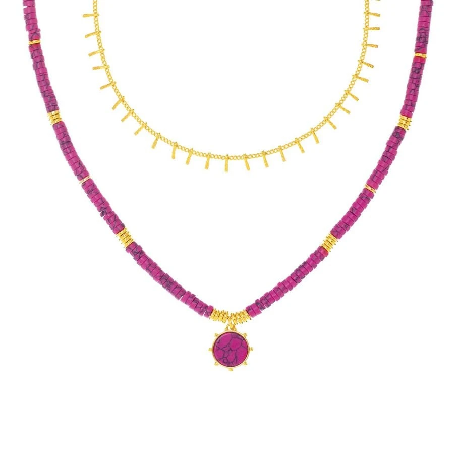 Collier Mi-long BAIA - Fuchsia / Doré 3 Collier Mi-long BAIA - Fuchsia / Doré