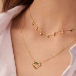 Collier Mi-long LUCKY EYE - Vert / Doré -opulence Soldes Boutique 02690130 658 TU M2